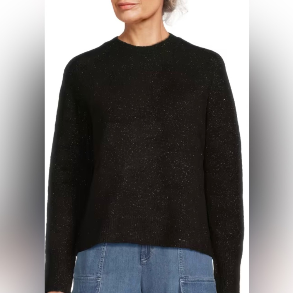 DKNY JEANS BLK & SILVER LUREX SWEATER W/RIBBED DETAILS SIZE M
